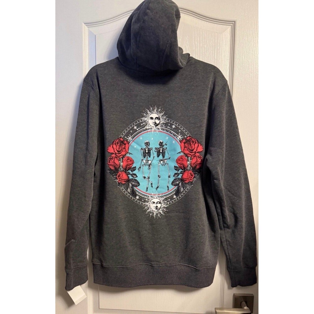 NEW Rebellious One Zip Hoodie Skull Roses Halloween Punk Goth Sweatshirt Medium